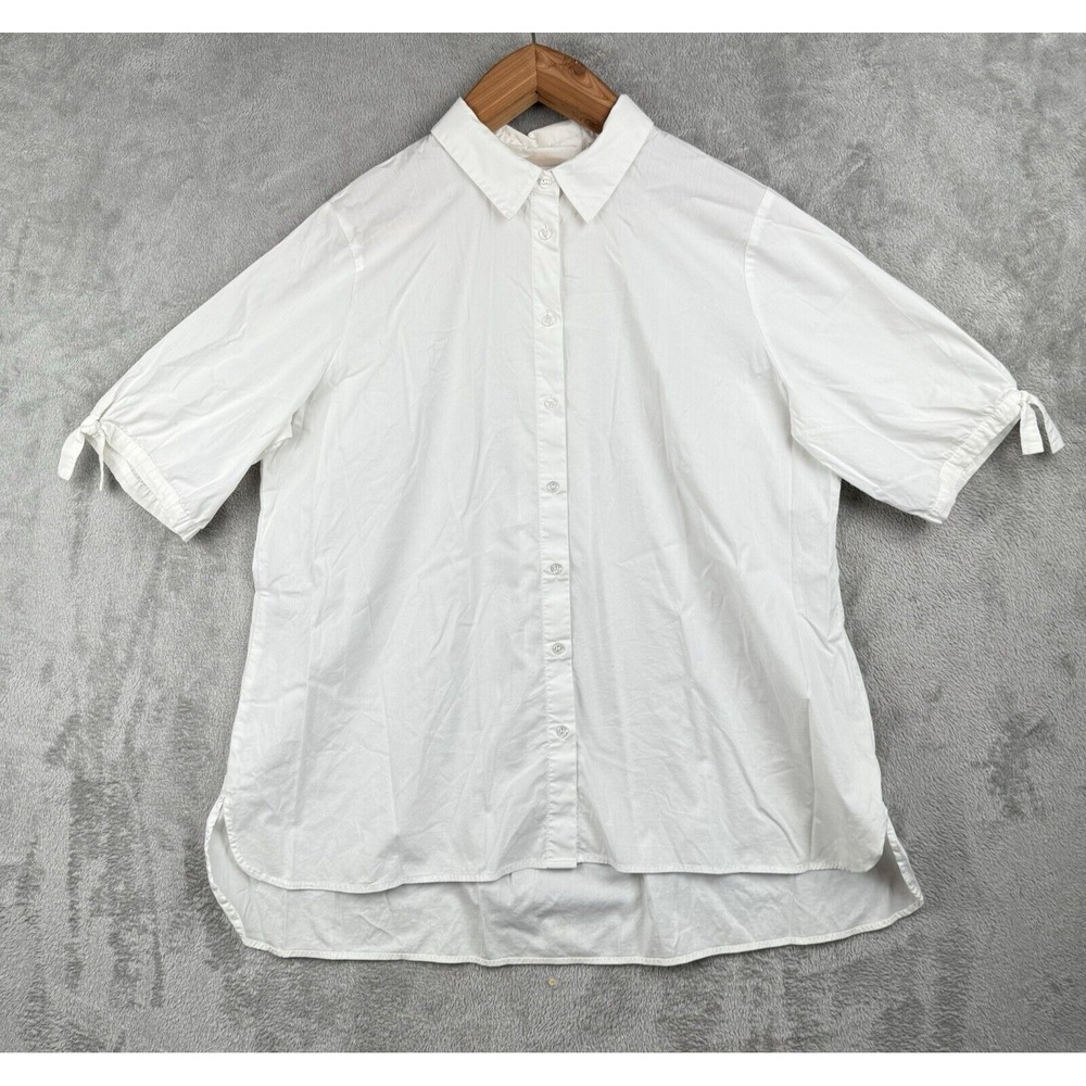 Soft Surroundings Boxy Button Down Top Womens 1X White Minimalist Closet Staple